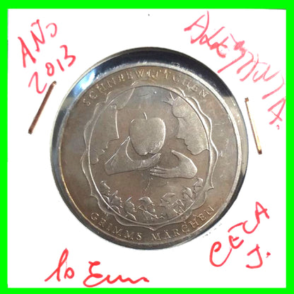 Moneda Conmemorativa de Alemania - 10 Euros, Año 2013 (Ceca J) 150 años de los cuentos de los Hermanos Grimm - Blanca Nieves